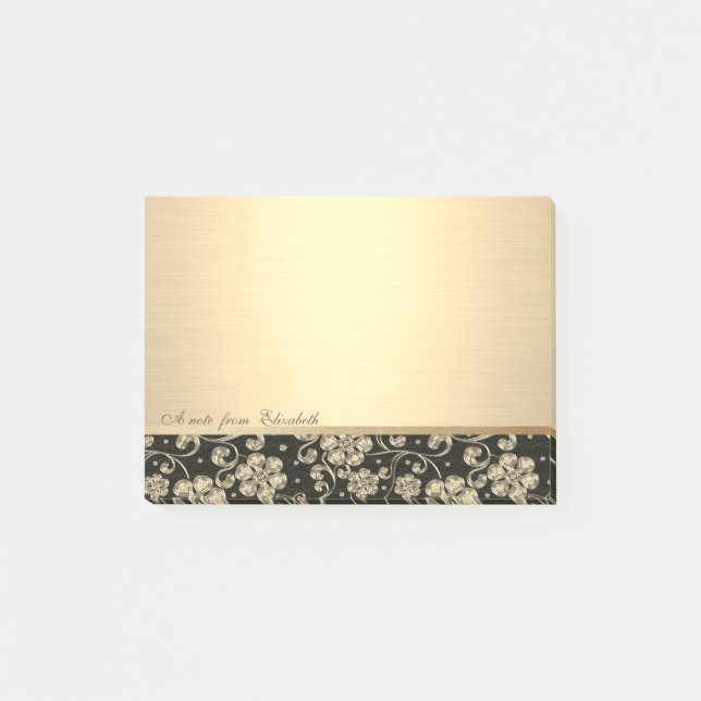 Post-it® Elégant Chic Stylish Girly, Fleurs d'or (Devant)
