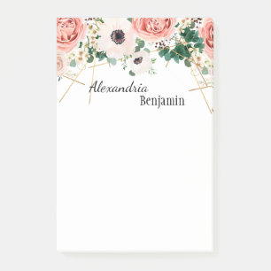 Post-it® Elégant corail rose Aquarelle florale Moderne Per