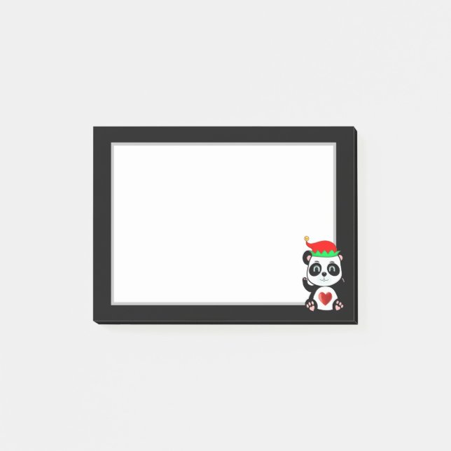 Post-it® Élégant dessin de l'ours mignonne Panda sur noir e (Devant)