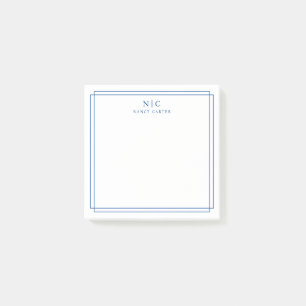 Post-it® Élégant Deux Monogramme Bleu Marine Bordure Géomét