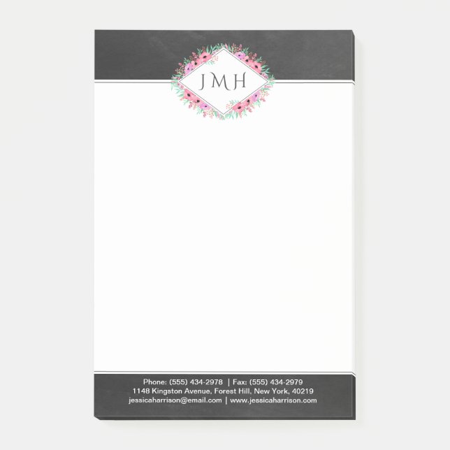 Post-it® Élégant Floral & Chalkboard Personnel Ou Professio (Devant)