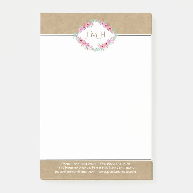 Post-it® Élégant Floral & Kraft Personnel Ou Entreprise (Devant)