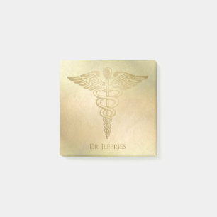 Post-it® Élégant Gold Caduceus Docteur Monogramme Nom 3x3