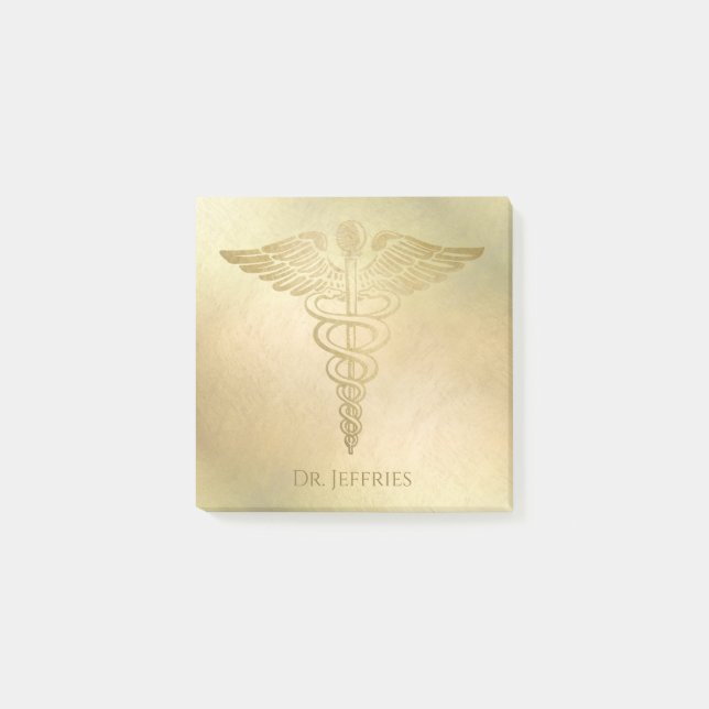 Post-it® Élégant Gold Caduceus Docteur Monogramme Nom 3x3 (Devant)