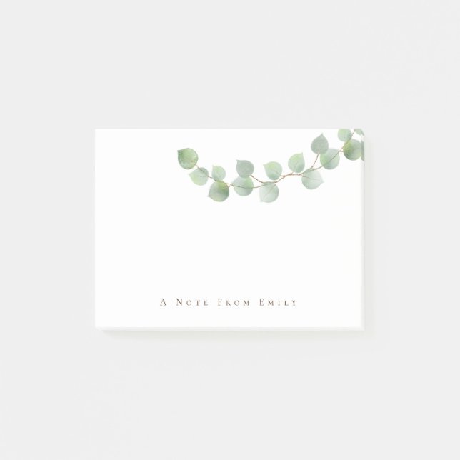 Post-it® Elégant Green Gold Eucalyptus Leaf Nom (Devant)