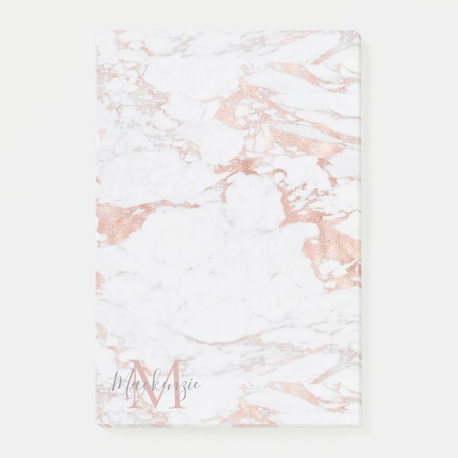 Post-it® Élégant marbre et Rose or monogramme (Devant)