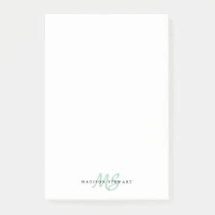 Post-it® Élégant Mint Green Chic Brush Script Monogramme mi
