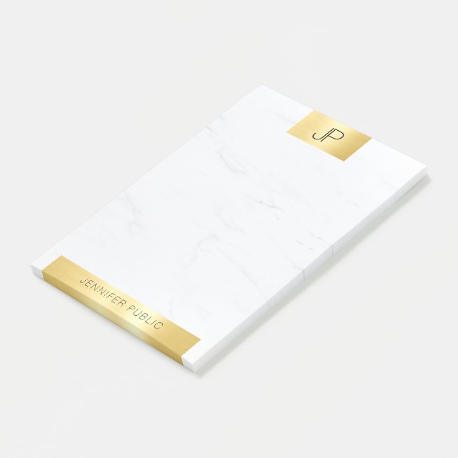 Post-it® Élégant Monogram Gold Marble Modèle moderne (Incliné)