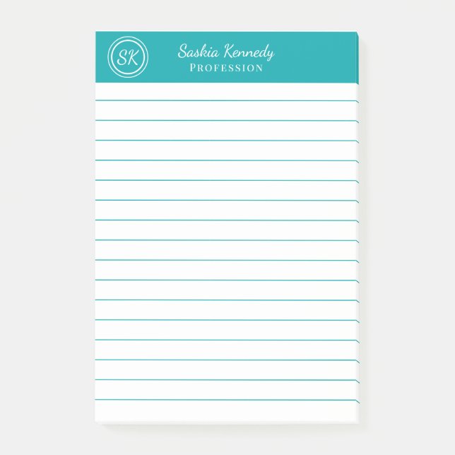 Post-it® Élégant Monogramme professionnel Turquoise (Devant)