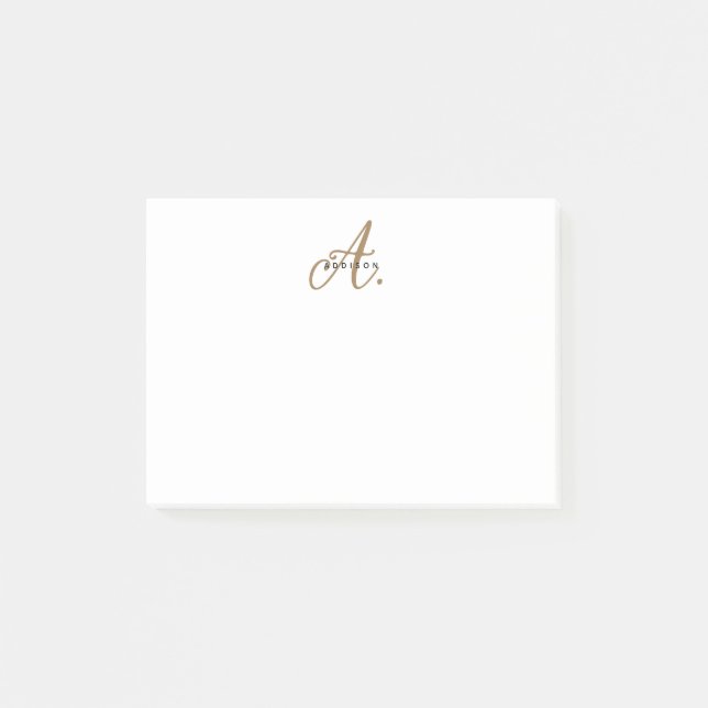 Post-it® Élégant Noir Blanc Or Script Monogramme (Devant)