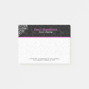 Post-it® Elégant noir Damas Argent métal Vintage dentelle
