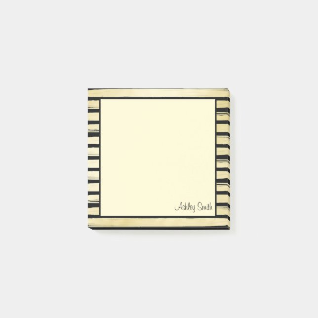 Post-it® Elégant nom personnalisé noir feuille d'or peint r (Devant)