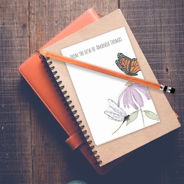 Post-it® Élégant Papillon et Fleur violette élégant (Watercolor butterfly and floral custom post it notes.)