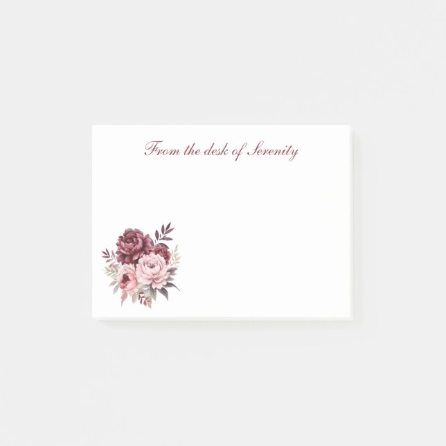 Post-it® Élégant rose floral Bourgogne Aquarelle Peonées (Devant)