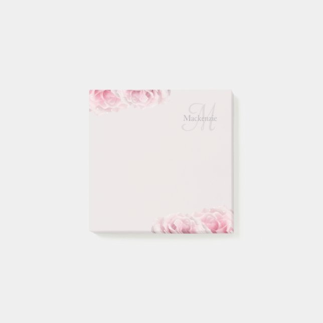 Post-it® Élégant rose Roses Monogramme Nom personnalisé Flo (Devant)