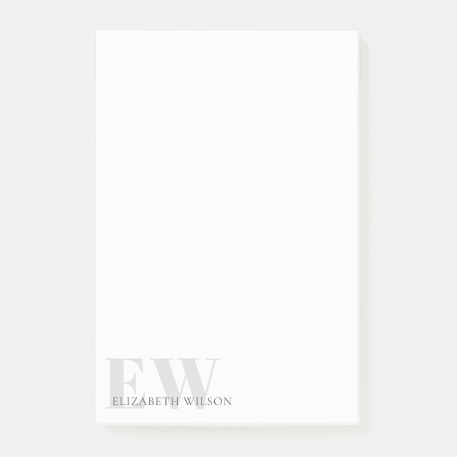 Post-it® Élégant Rustique Simple Minimal Grey Nom Monogramm (Devant)