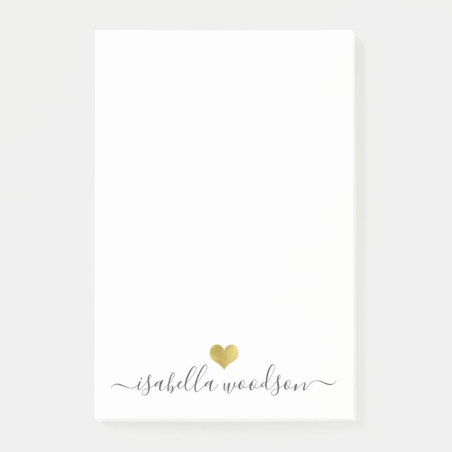 Post-it® Elegant Script Name Faux Gold Foil Heart  (Devant)