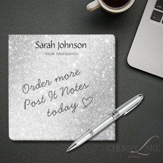 Post-it® Elegant Silver Glitter Monogram Personalized Name