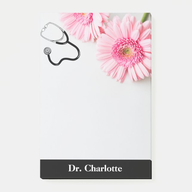 Post-it® Elégant stéthoscope de docteur de marguerite rose (Devant)