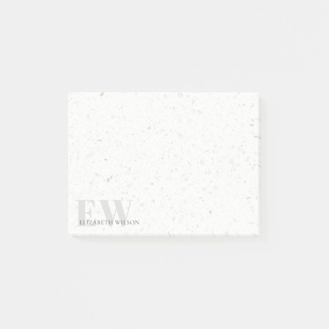 Post-it® Élégant Terrazzo Simple Pierre Grey Nom Monogramme (Devant)