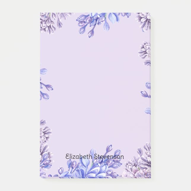 Post-it® Elégante Aquarelle Fleurs Lilac Violet Nom (Devant)