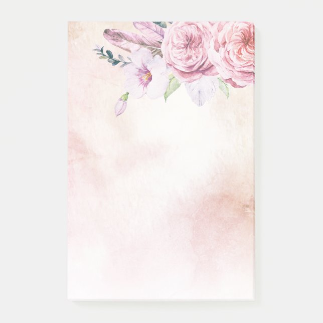 Post-it® Elégante aquarelle naturelle Boho Floral & Plumes (Devant)