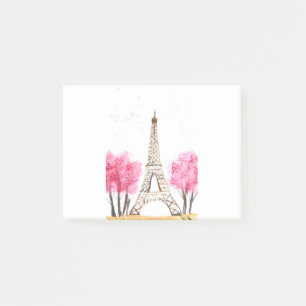 Post-it® Elégante aquarelle rose fleurs Eiffel tour Paris