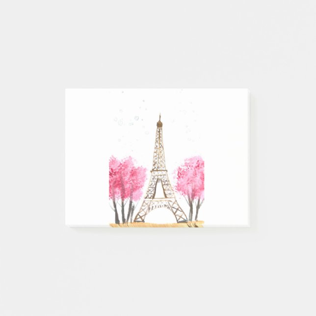 Post-it® Elégante aquarelle rose fleurs Eiffel tour Paris (Devant)
