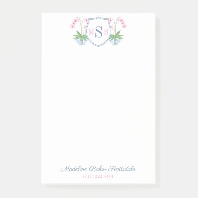 Post-it® Elégante aquarelle rose orchidée rose bleu monogra (Devant)