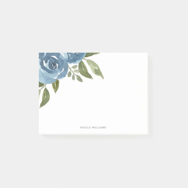 Post-it® Elégante couleur bleu azur florale personnalisée (Devant)