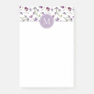 Post-it® Élégante couleur d'eau violet Irises 4" x 6" Monog