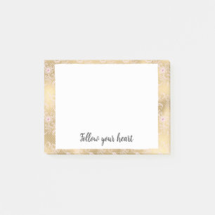 Post-it® Elégante dentelle florale rose et or