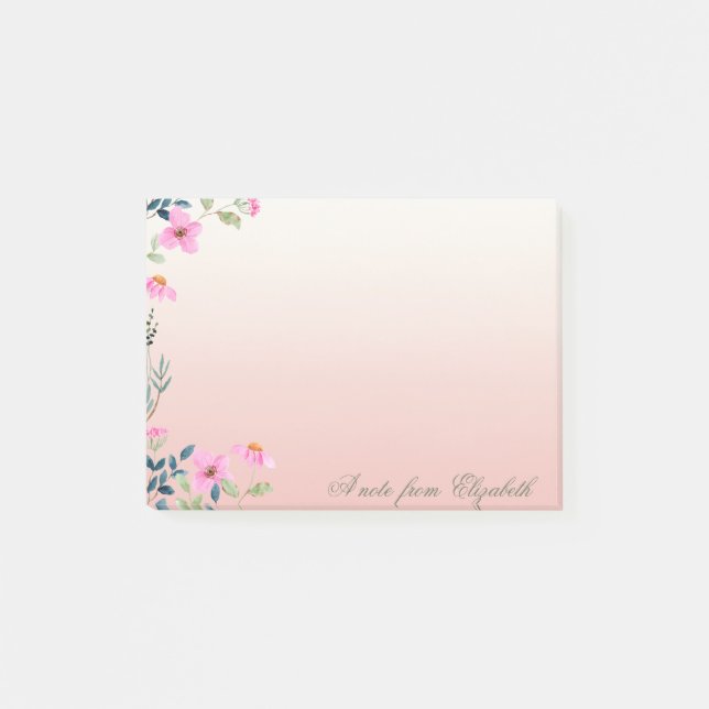 Post-it® Élégante Fille élégante, Aquarelle Fleurs Roses (Devant)