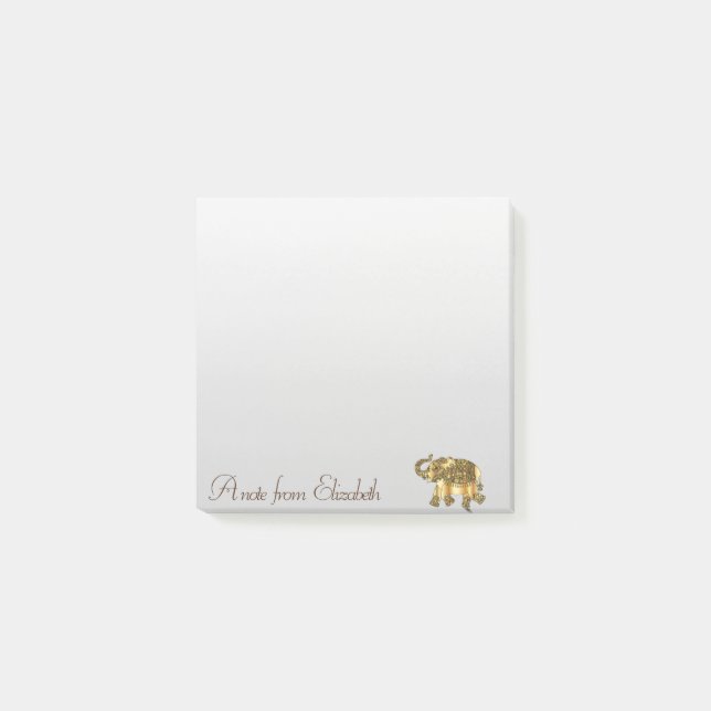 Post-it® Élégante Fille élégante, Eléphant Paisley Or (Devant)