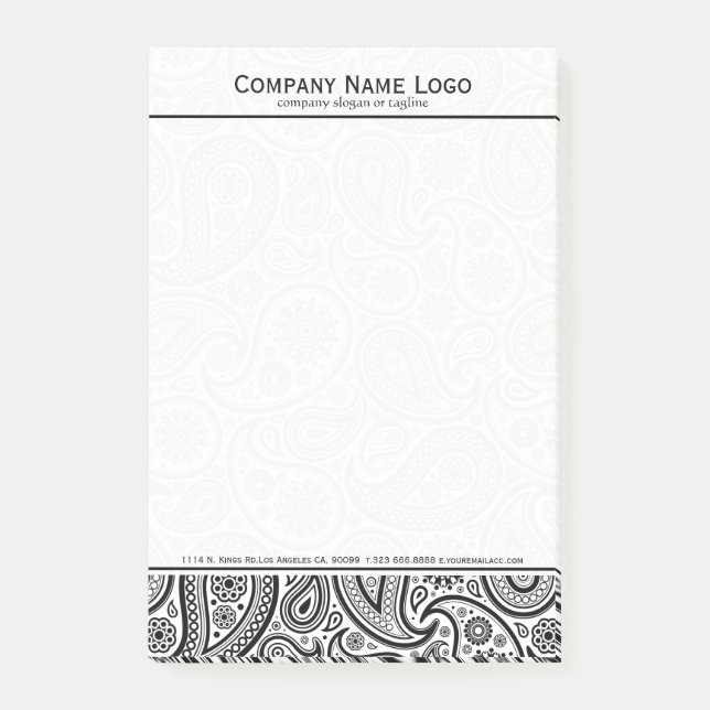 Post-it® Elégante Paisley Florale Blanche Et Noire (Devant)