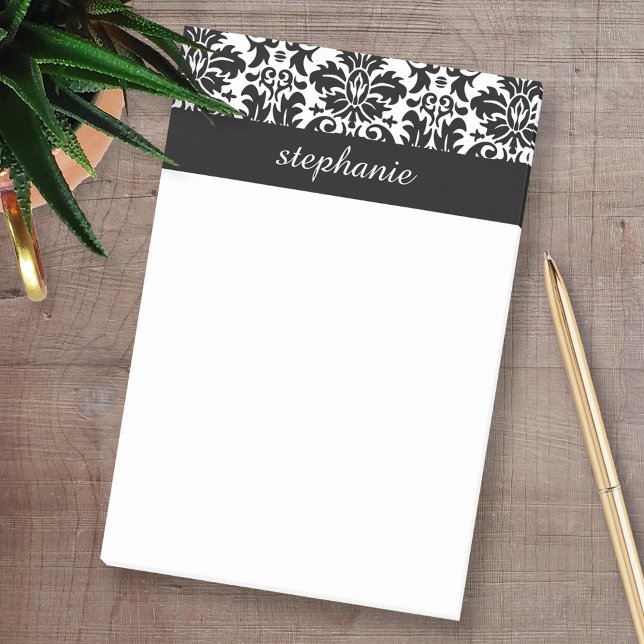 Post-it® Elégants modèles Damask avec noir et blanc (Personalized Post-it Notes - add your name and other social media contact information)
