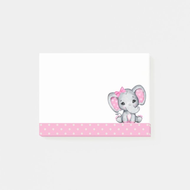 Post-it® Eléphant de bébé rose mignon avec oreilles Poka Do (Devant)