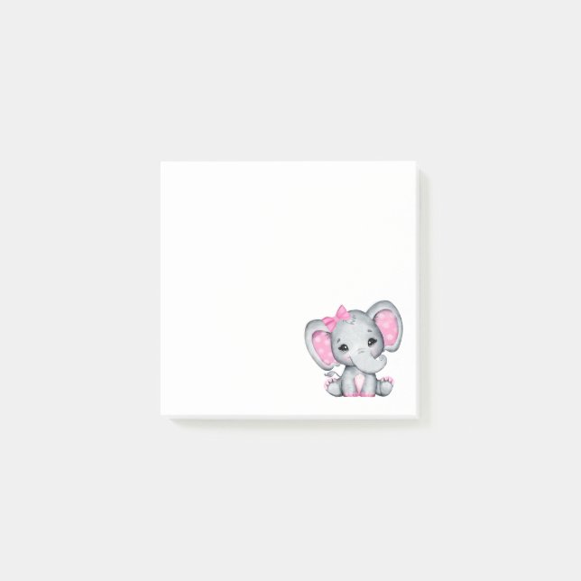Post-it® Eléphant de bébé rose mignon avec oreilles Poka Do (Devant)