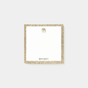 Post-it® Éléphant et bordure en faux brillant or sur blanc