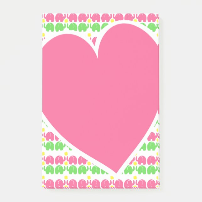 Post-it® Elephant Motif et coeur (Devant)