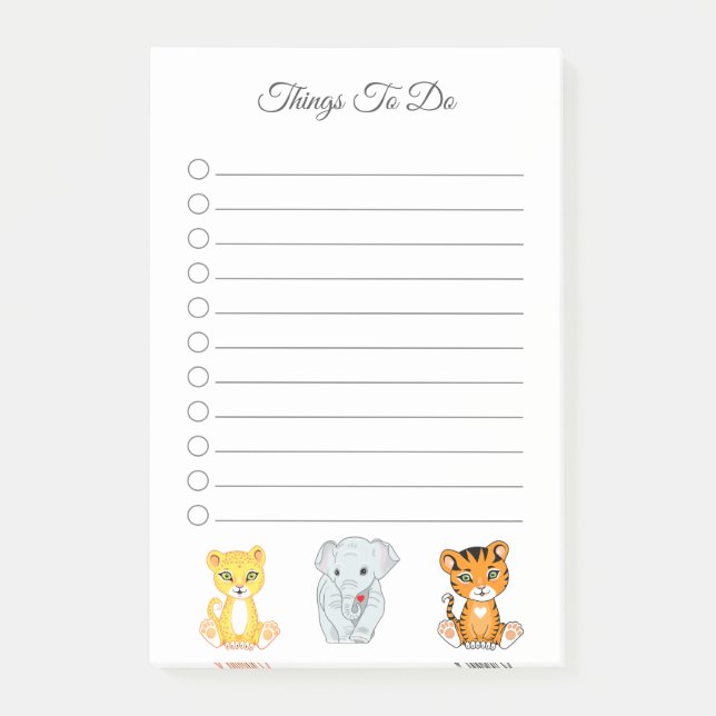 Post-it® Éléphant, Tigre & Léopard Choses à Faire (Devant)