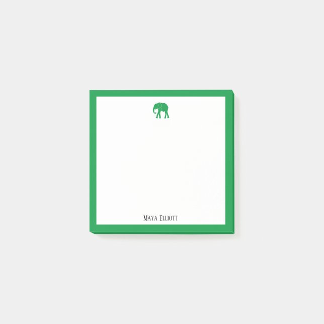 Post-it® Eléphant vert brillant et frontière sur blanc avec (Devant)