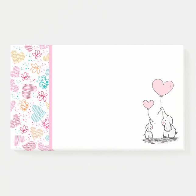 Post-it® Eléphants mères et bébés avec coeur (Devant)