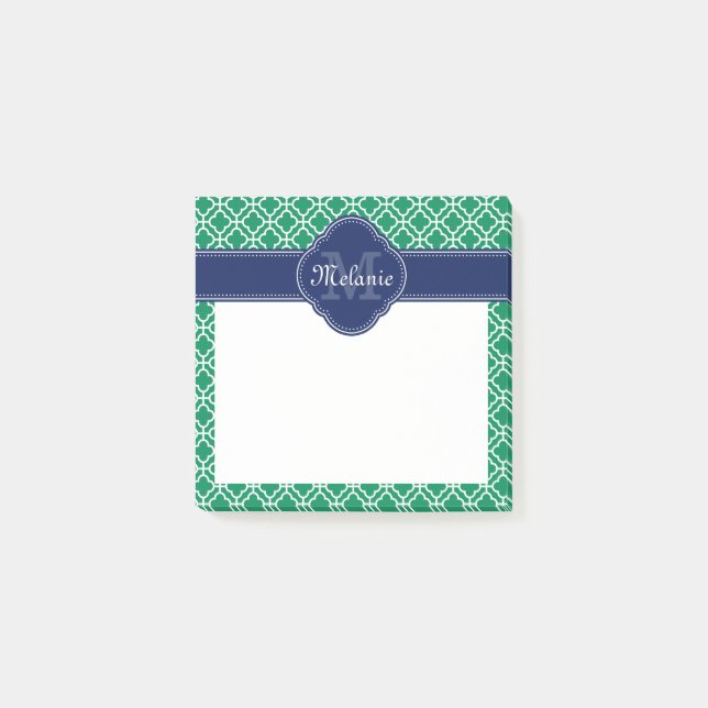 Post-it® Emerald Green What Marocain Motif Marine Monogramm (Devant)
