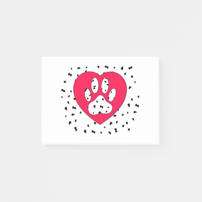 Post-it® Empreinte de patte de Chien Dalmatien Dans Le Coeu (Devant)
