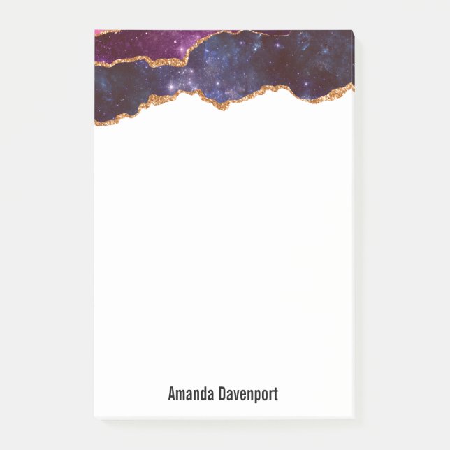 Post-it® Espace bleu et violet et étoiles avec ruban or (Devant)