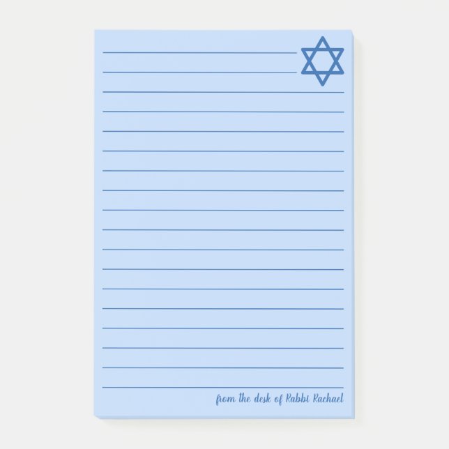 Post-it® Étoile juive de David Custom Blue Lined (Devant)