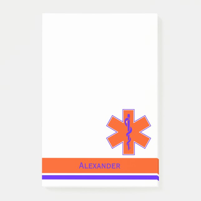 Post-it® Étoile orange et bleue d'ambulance faite sur (Devant)