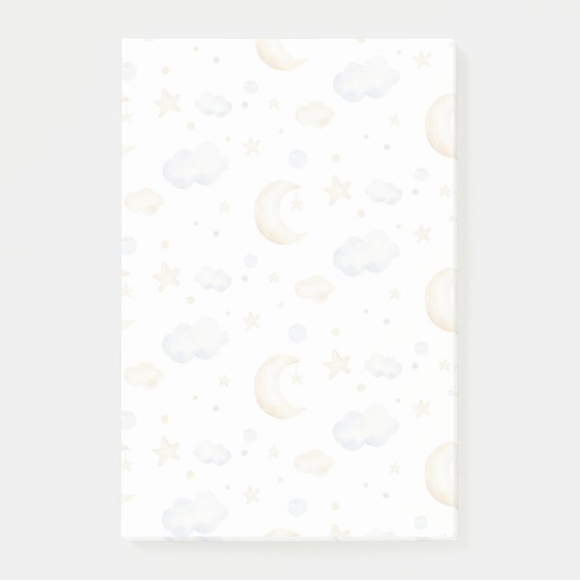 Post-it® Etoiles de lune d'aquarelle et Motif de nuage (Devant)