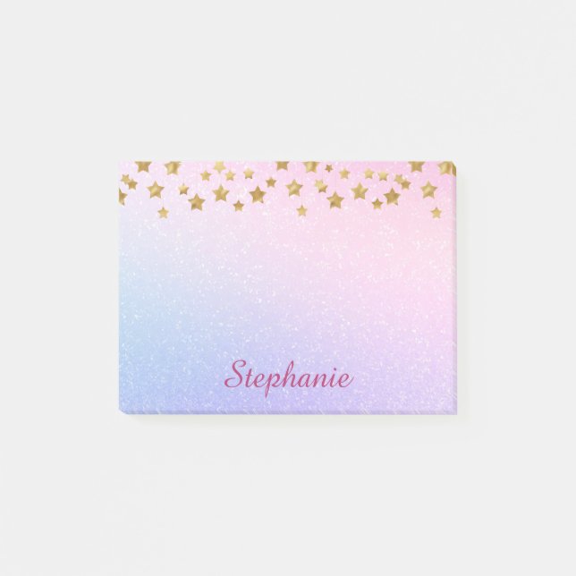 Post-it® Étoiles d'or de Parties scintillant rose pastel (Devant)